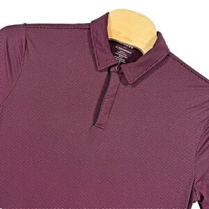 01 Algo Shirt Mens XL Performance Polo Golf SPF 40 Maroon Striped Quick‎ Dry